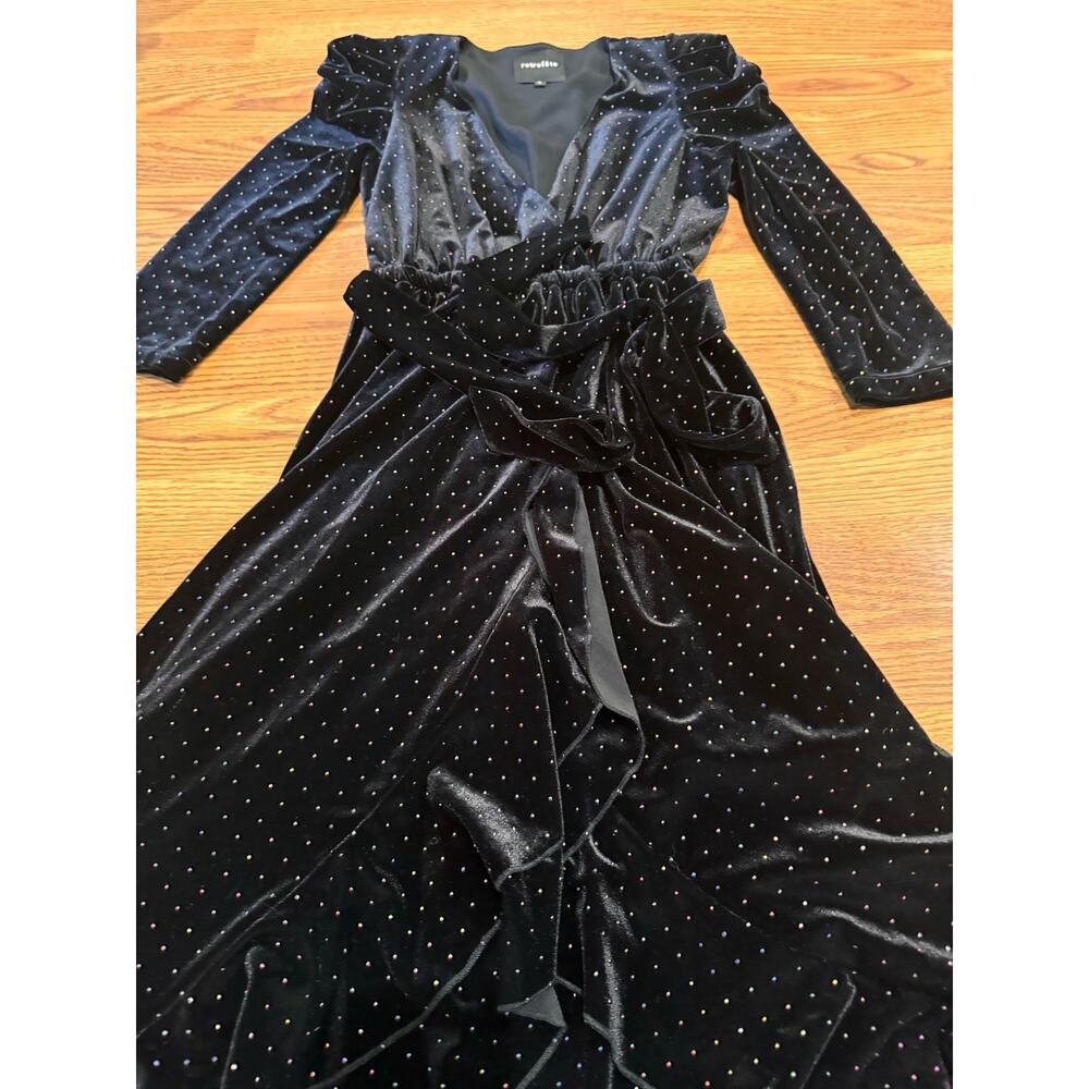 Retrofête Black Velvet Wrap Flora Dress Multicolor Polka Dot Women’s Size Small - Picture 12 of 15